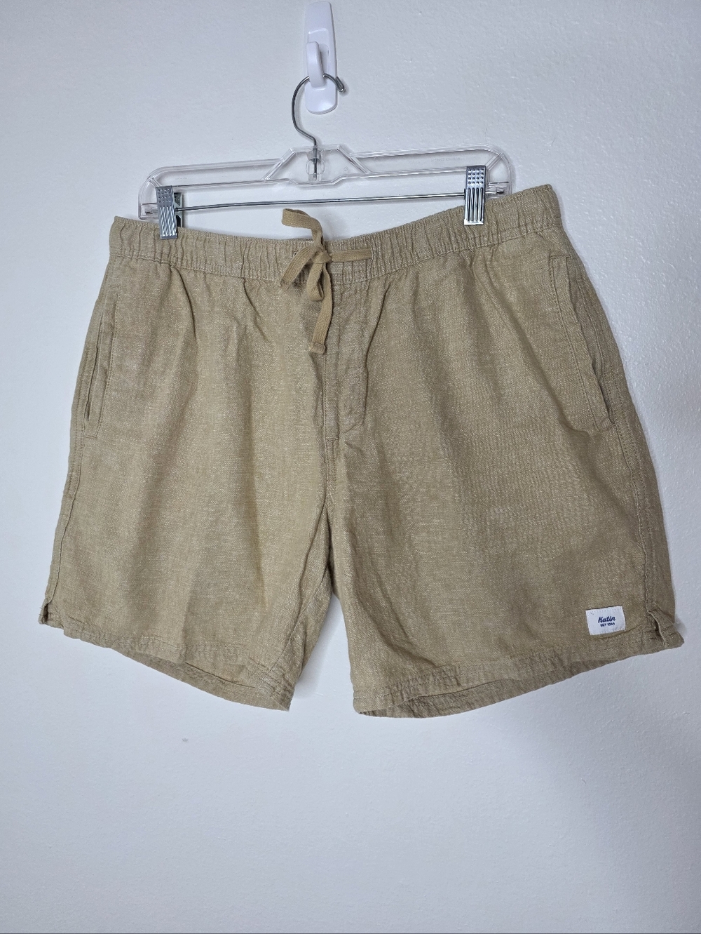 Katin Isaiah Local Shorts XL Linen Blend Khaki Surf TrunksCoastal Beach Nwot